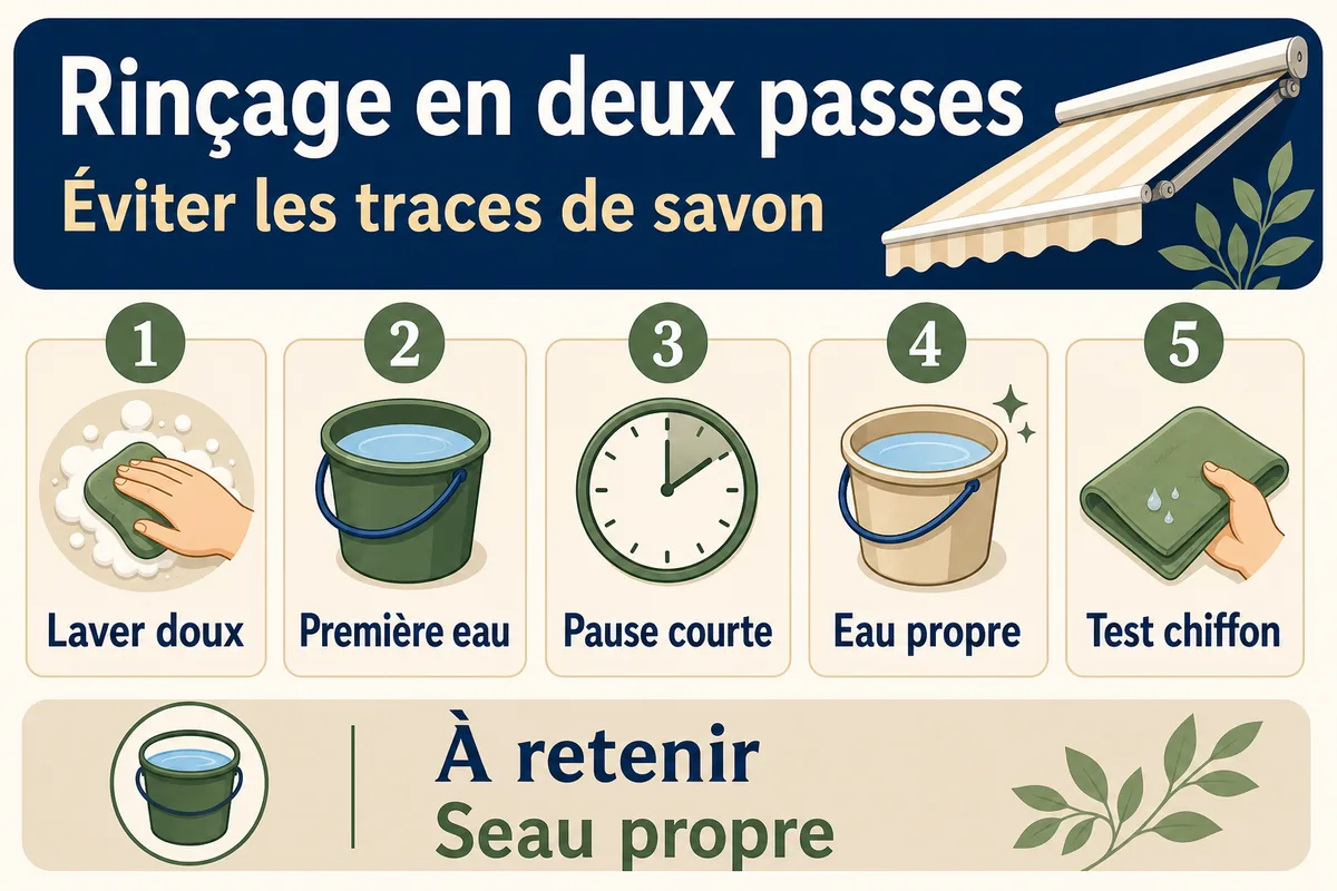 infographie rinçage en deux passes pour store banne